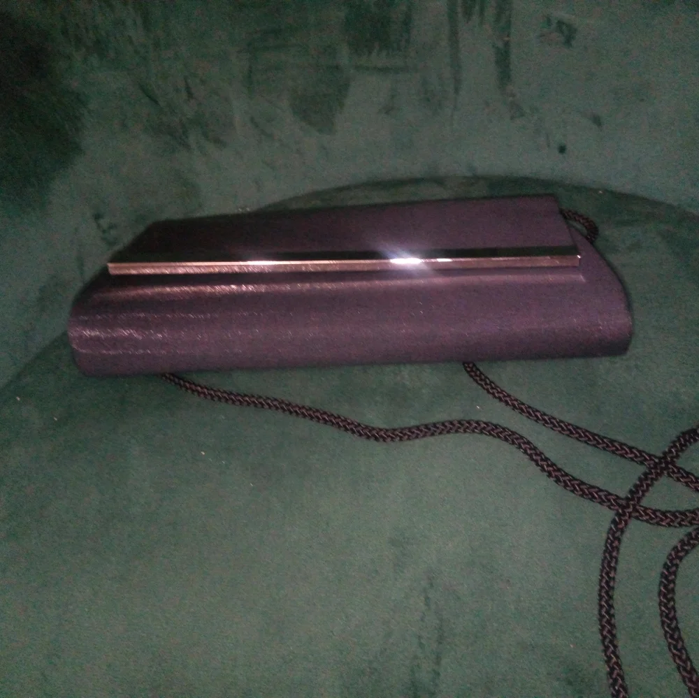 La Regale Satin Clutch in Black with Silver Trim